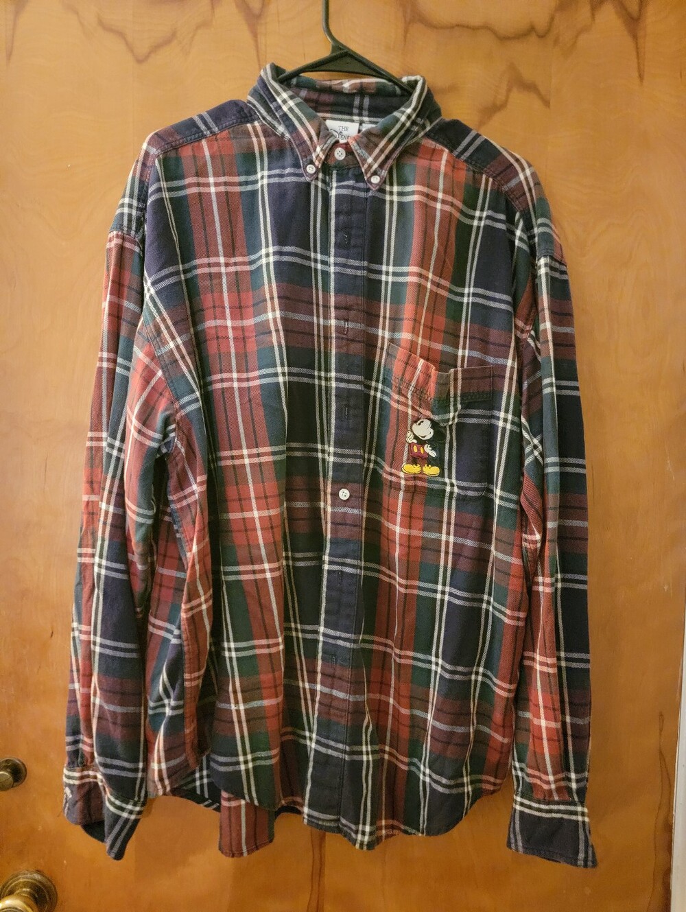 Disney Store Mens Red Plaid Flannel With Embroidered Mickey Mouse Left Chest